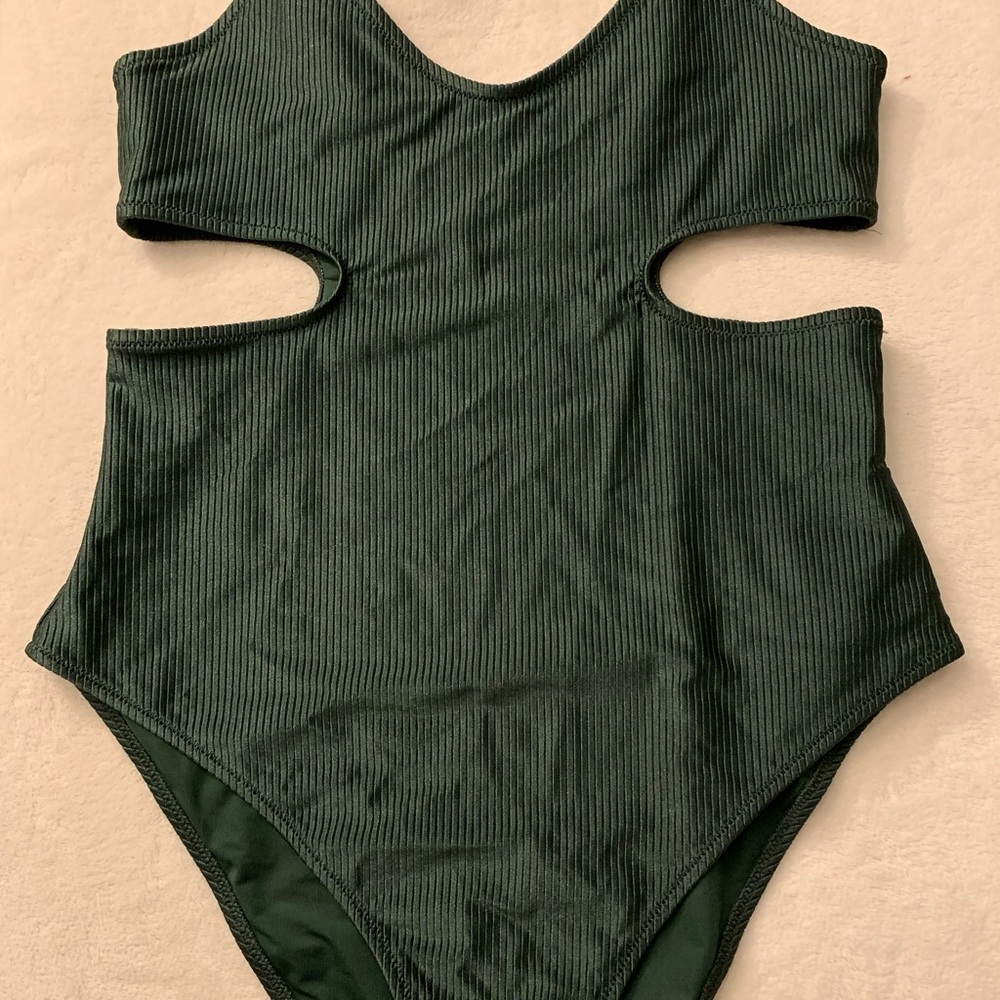 Aerie Dark Green Cutout One Piece Swimsuit